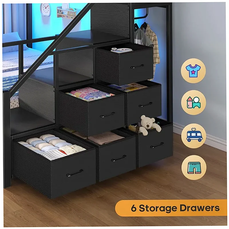 BTHFST Bunk Bed Full Over Full With Stairs Black