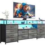 BTHFST 12 Drawers TV Stand Dresser for Bedroom for, grey wood grain, product photo