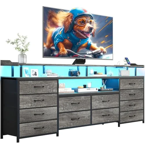 BTHFST 12 Drawers TV Stand Dresser for Bedroom for, grey wood grain, product photo