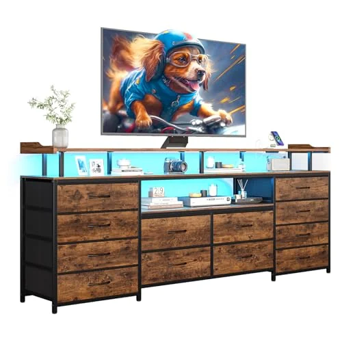 BTHFST 12 Drawers TV Stand Dresser for Bedroom for, rustic brown, product photo