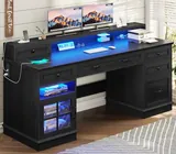 BTHFST 59.1″ Executive Desk with File Drawer, black, product photo