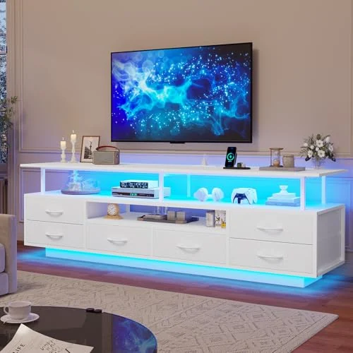 BTHFST 63″ LED Tv Stand for Living Room with, white, product photo