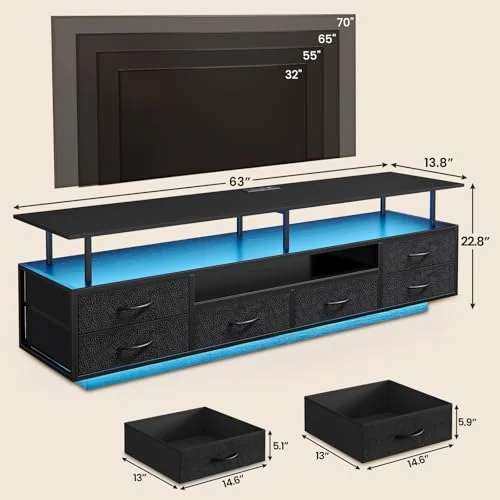 BTHFST 63″ LED Tv Stand for Living Room with, photograph 2 of 7 published for this piece