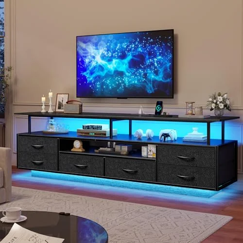 BTHFST 63″ LED Tv Stand for Living Room with, black, product photo