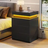 BTHFST Black Modern Nightstand with LED Lights, black, product photo