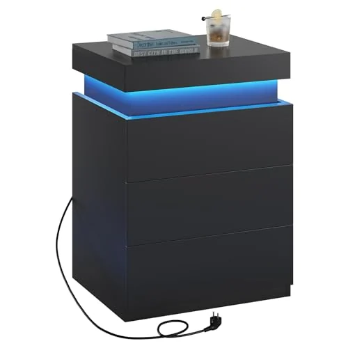 BTHFST Black Modern Nightstand with LED Lights, photograph 7 of 7 published for this piece
