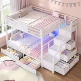 BTHFST Bunk Bed Full Over Full with Stairs, white, product photo