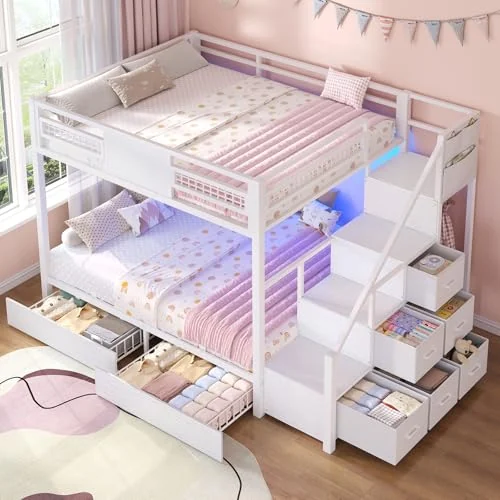 BTHFST Bunk Bed Full Over Full with Stairs, white, product photo