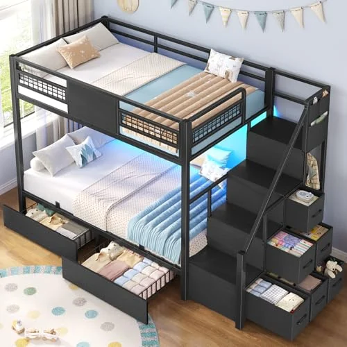 BTHFST Bunk Bed Twin Over Twin with Stairs, black, product photo