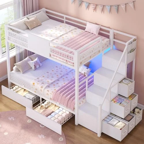 BTHFST Bunk Bed Twin Over Twin with Stairs, white, product photo