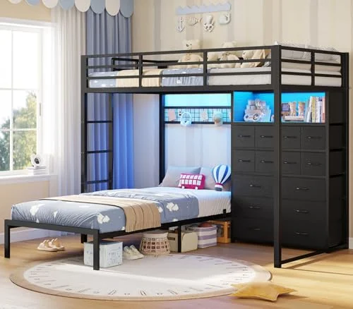 BTHFST Bunk Bed Twin Over Twin with 14 Storage, black, product photo