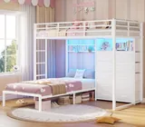 BTHFST Bunk Bed Twin Over Twin with 14 Storage, white, product photo