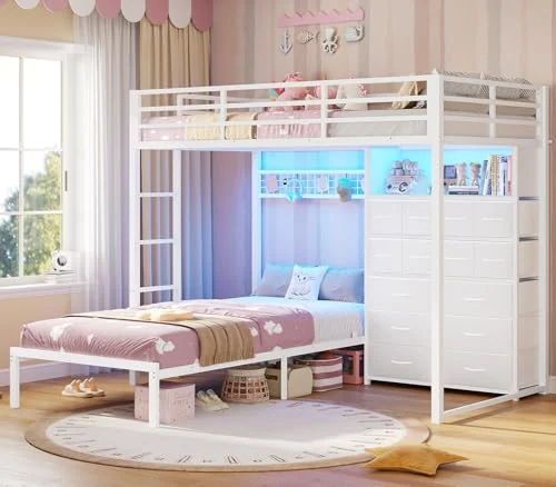 BTHFST Bunk Bed Twin Over Twin with 14 Storage, white, product photo