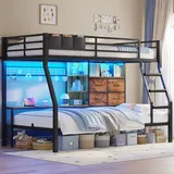 BTHFST Bunk Bed Twin Over Twin with Charging Station, rustic brown, product photo