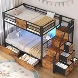 BTHFST Bunk Bed Twin Over Twin with Stairs, rustic brown, product photo