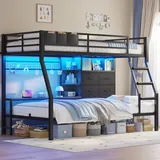 BTHFST Bunk Bed Twin Over Twin with Charging Station, black & grey, product photo