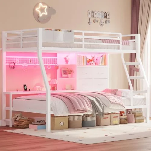 BTHFST Bunk Bed Twin Over Twin with Charging Station, white, product photo