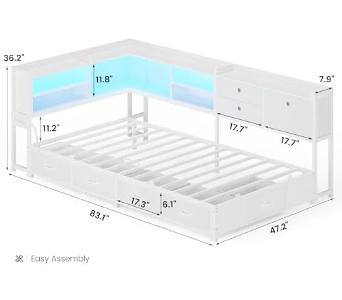 BTHFST Corner Bed Frame with Charging Station & Led, photograph 2 of 8 published for this piece