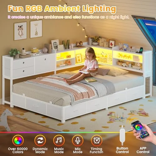 BTHFST Corner Bed Frame with Charging Station & Led, photograph 3 of 8 published for this piece