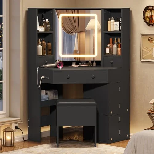 BTHFST Corner Vanity Desk with Lighted Mirror, photograph 2 of 8 published for this piece