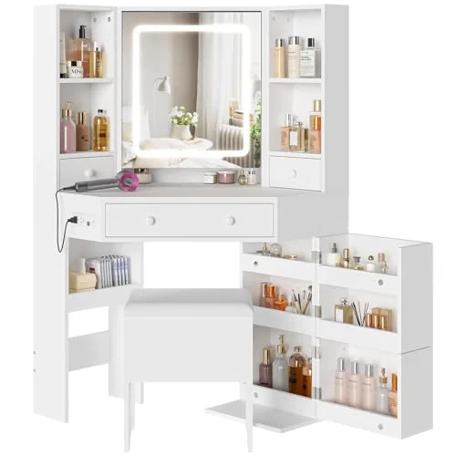 BTHFST Corner Vanity Desk with Lights and Charging Station, photograph 8 of 8 published for this piece
