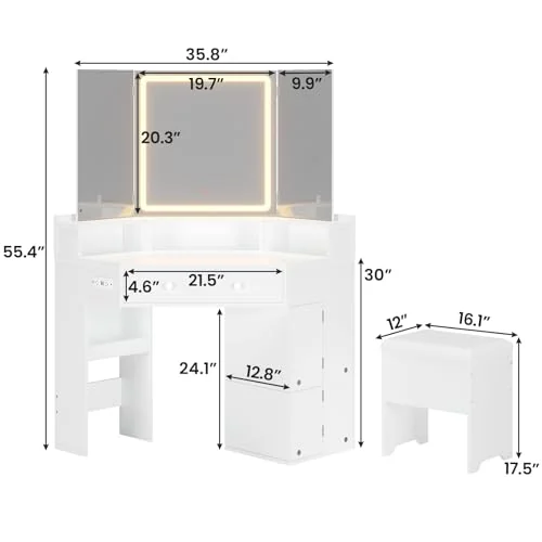 BTHFST Corner Vanity with Tri-Fold Mirror & Cushioned Storage, photograph 5 of 8 published for this piece