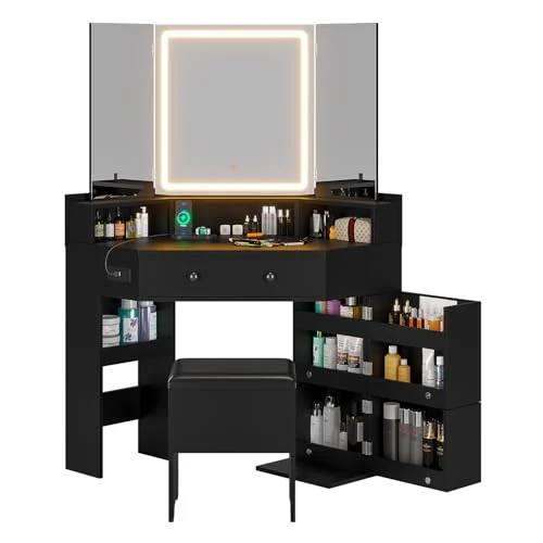 BTHFST Corner Vanity with Tri-Fold Mirror & Cushioned Storage, photograph 8 of 8 published for this piece