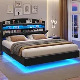BTHFST Floating Bed Frame Full Size with Hidden Storage, pu black, product photo