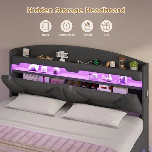 BTHFST Floating Queen Bed Frame with Hidden Storage Headboard, photograph 4 of 9 published for this piece
