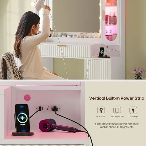 BTHFST Fluted Vanity Desk with Large 31.5″ Mirror and, photograph 4 of 9 published for this piece