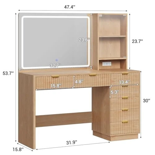 BTHFST Fluted Vanity Desk with Large Mirror, photograph 5 of 9 published for this piece