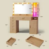 BTHFST Fluted Wood Vanity Desk with Large 31.5″ Mirror, photograph 6 of 9 published for this piece