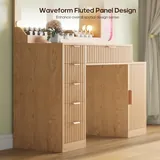 BTHFST Fluted Wood Vanity Desk with Large 31.5″ Mirror, photograph 8 of 9 published for this piece