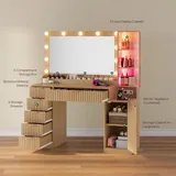 BTHFST Fluted Wood Vanity Desk with Large 31.5″ Mirror, photograph 9 of 9 published for this piece