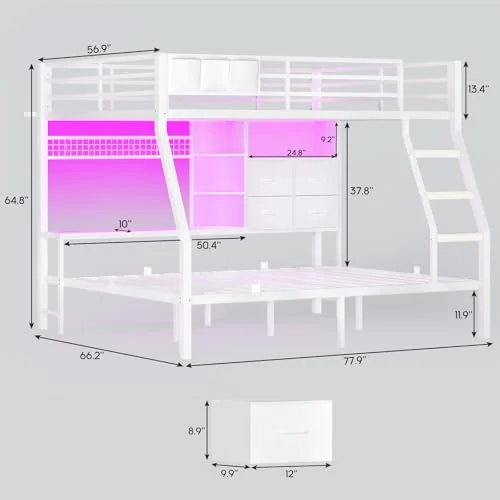 BTHFST Full Over Full Bunk Beds with Charging Station, photograph 2 of 9 published for this piece