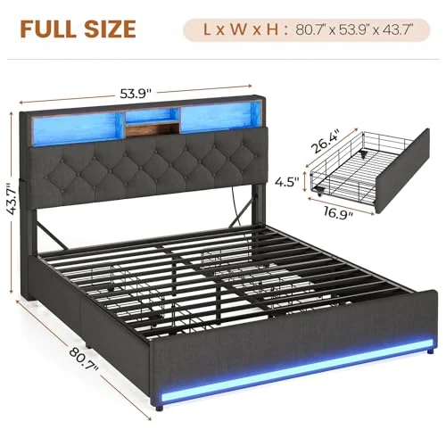 BTHFST Full Size Bed Frame with Headboard Storage, photograph 2 of 8 published for this piece