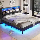 BTHFST Full Size Bed Frame with LED Lights &, black-pu leather, product photo