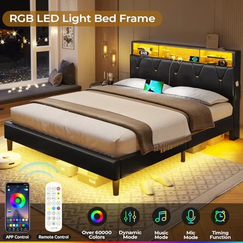 BTHFST Full Size Bed Frame with LED Lights &, photograph 3 of 7 published for this piece