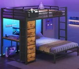 BTHFST Full Size Bunk Bed with Desk, rustic brown, product photo