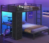 BTHFST Full Size Bunk Bed with Desk, black, product photo