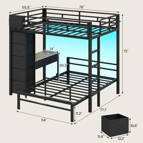 BTHFST Full Size Bunk Bed with Desk, photograph 2 of 9 published for this piece