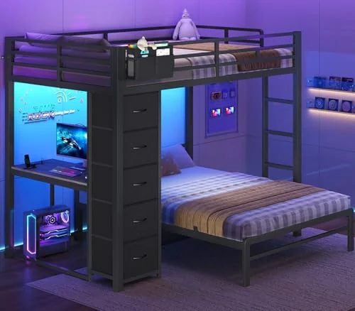 BTHFST Full Size Bunk Bed with Desk, black, product photo