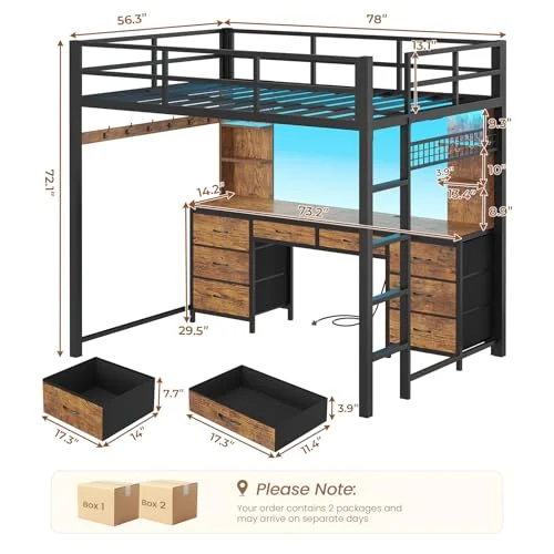 BTHFST Full Size Loft Bed with Desk and 8, photograph 2 of 7 published for this piece
