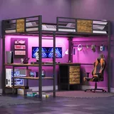 BTHFST Full Size Loft Bed with Desk and Storage, black, product photo