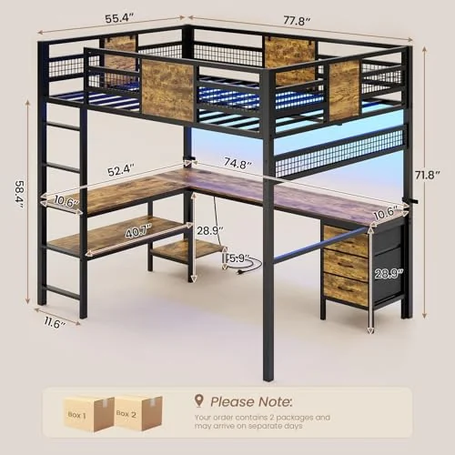 BTHFST Full Size Loft Bed with Desk and Storage, photograph 2 of 9 published for this piece