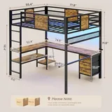 BTHFST Full Size Loft Bed with Desk and Storage, photograph 2 of 9 published for this piece