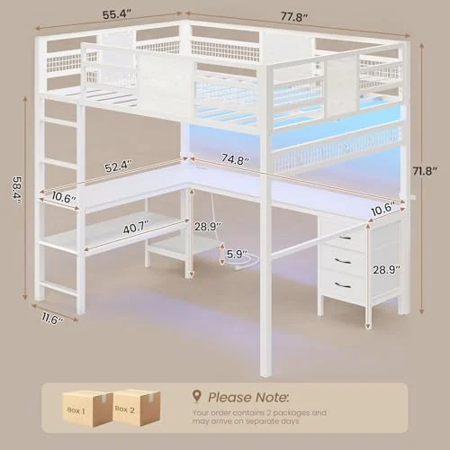 BTHFST Full Size Loft Bed with Desk and Storage, photograph 2 of 9 published for this piece