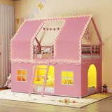BTHFST Girls Bunk Bed Twin Over Twin, pink, product photo