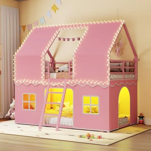 BTHFST Girls Bunk Bed Twin Over Twin, pink, product photo