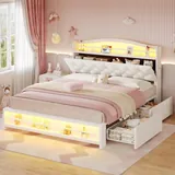 BTHFST Girls Full Bed Frame, beige-4 drawers, product photo